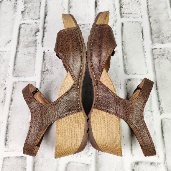 Dansko Tricia Women US 9 EU 39 Brown Leather Ankle Strap Wood Heel Wedge Sandals - Picture 7 of 10